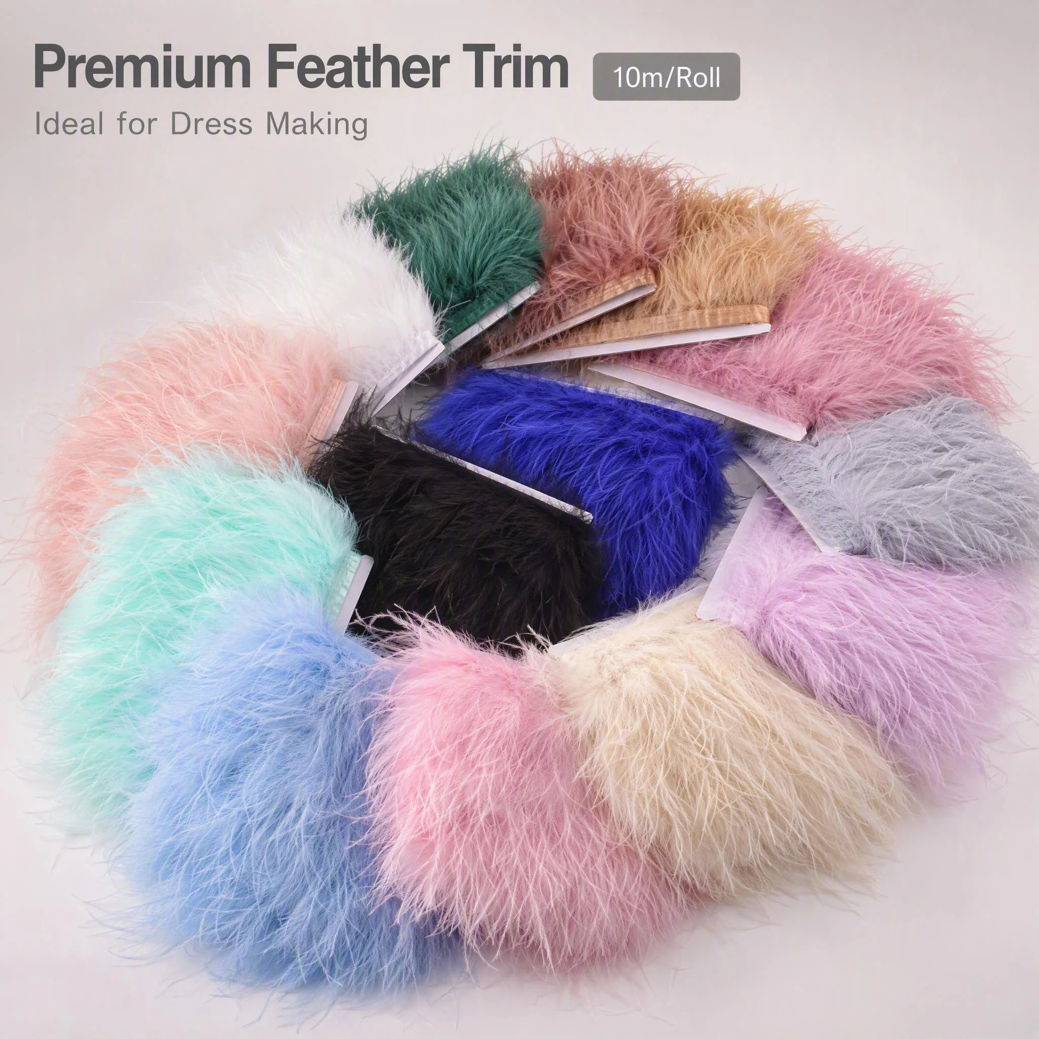 Ostrich Turkey Feather Trim 10 Meters Long 10-15cm Feather Length DIY Sewing Costume Clothing Dance Dress Decoration Craft