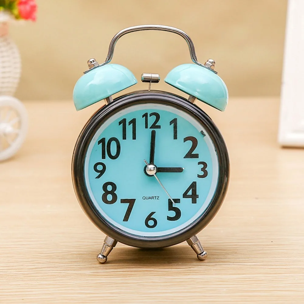 Multicolor Double Bell Alarm Clock Super Loud 3 Inch Luminous Alarm Clock Mute Type Light Blue Color Bedside Alarm Clock