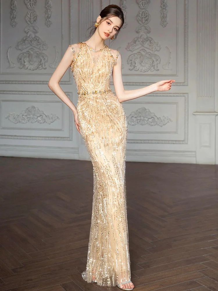 

Роскошное вечернее платье с пайетками и вышивкой для женщин, элитное бальное платье, индивидуальный пошив, для помолвки, свадьбы, с эффектом «рыбий хвост»