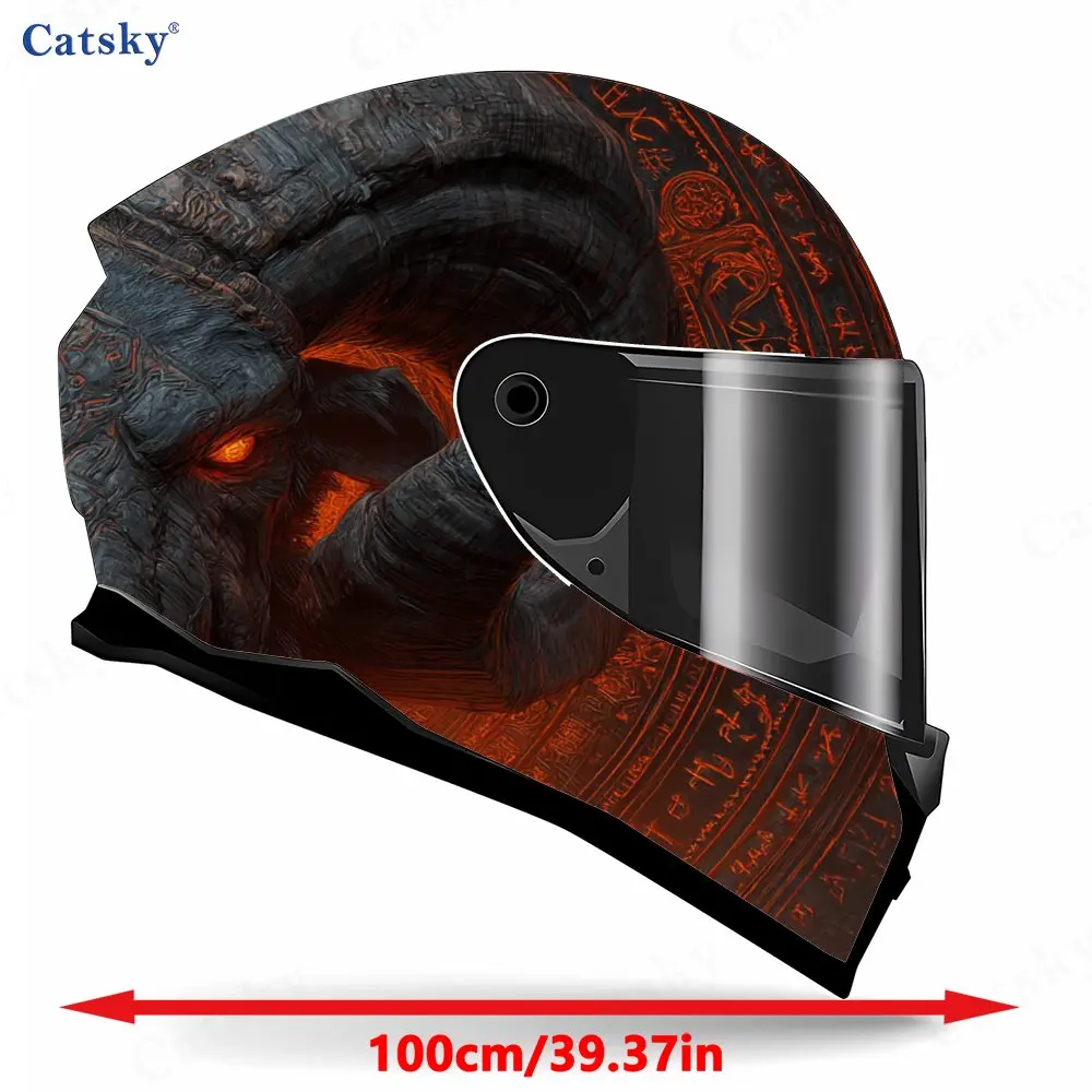 Flame-eyed Demonic-patterned Ram Print Helmet stickers , PVC Material Multifunctional Helmet Stickers, Scratch-Resistant & Fade-