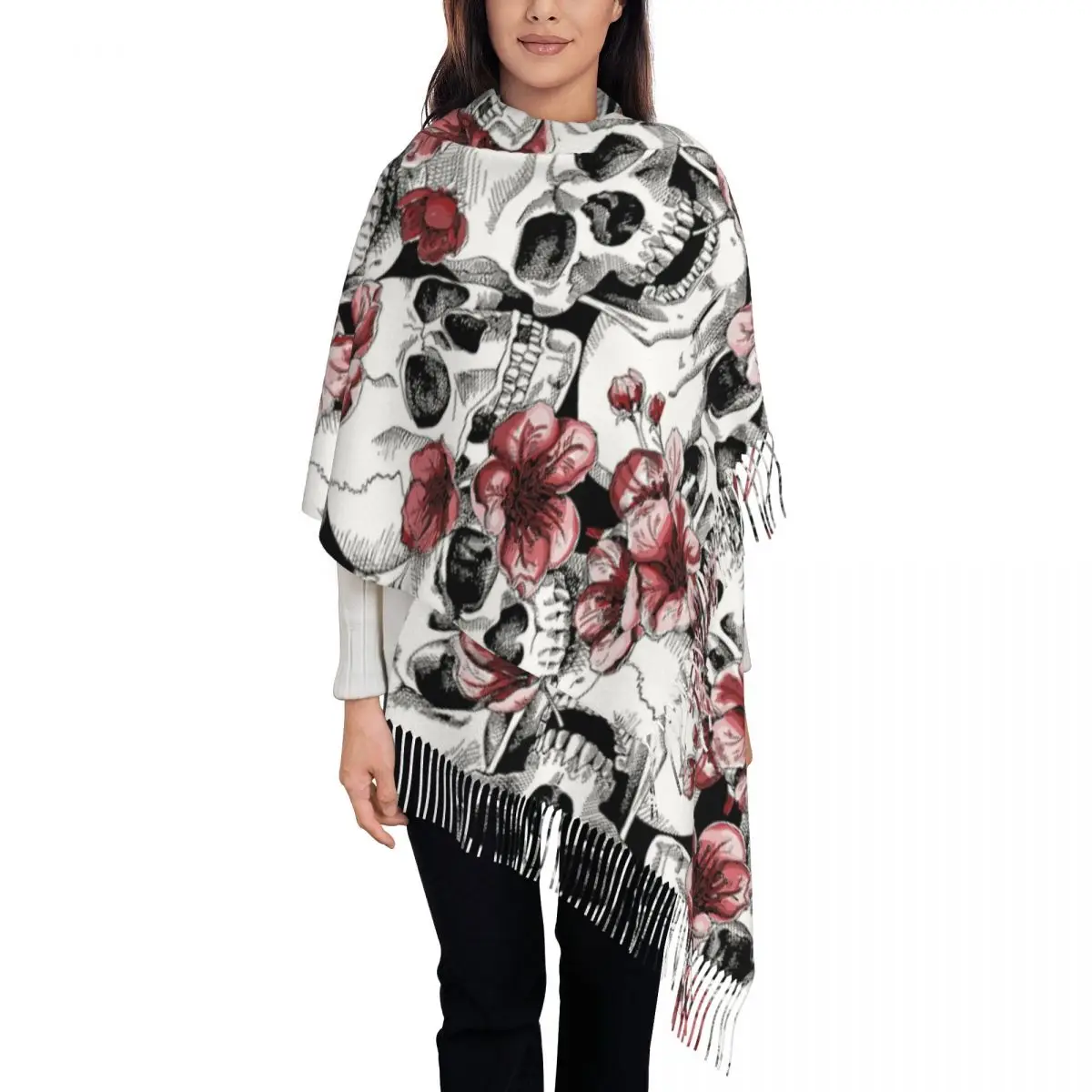 Custom Printed Skulls And Flowers Scarf Men Women Winter Fall Warm Scarves Shawls Wraps