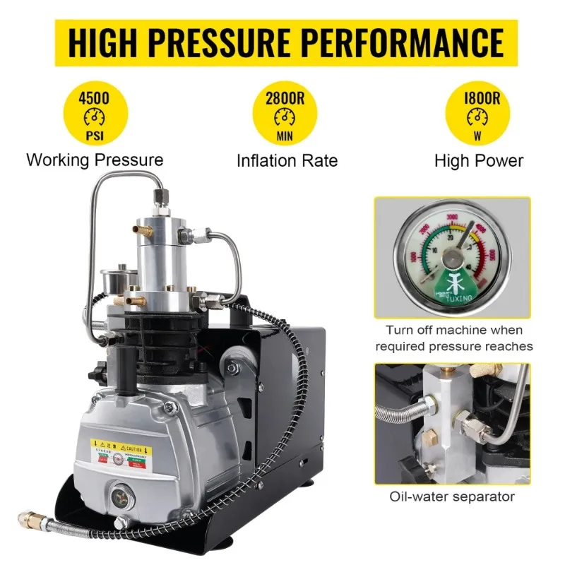 4500Psi 300Bar PCP Air Compressor 30Mpa High Pressure Air Compressor with Auto Stop for PCP Inflator Scuba Diving