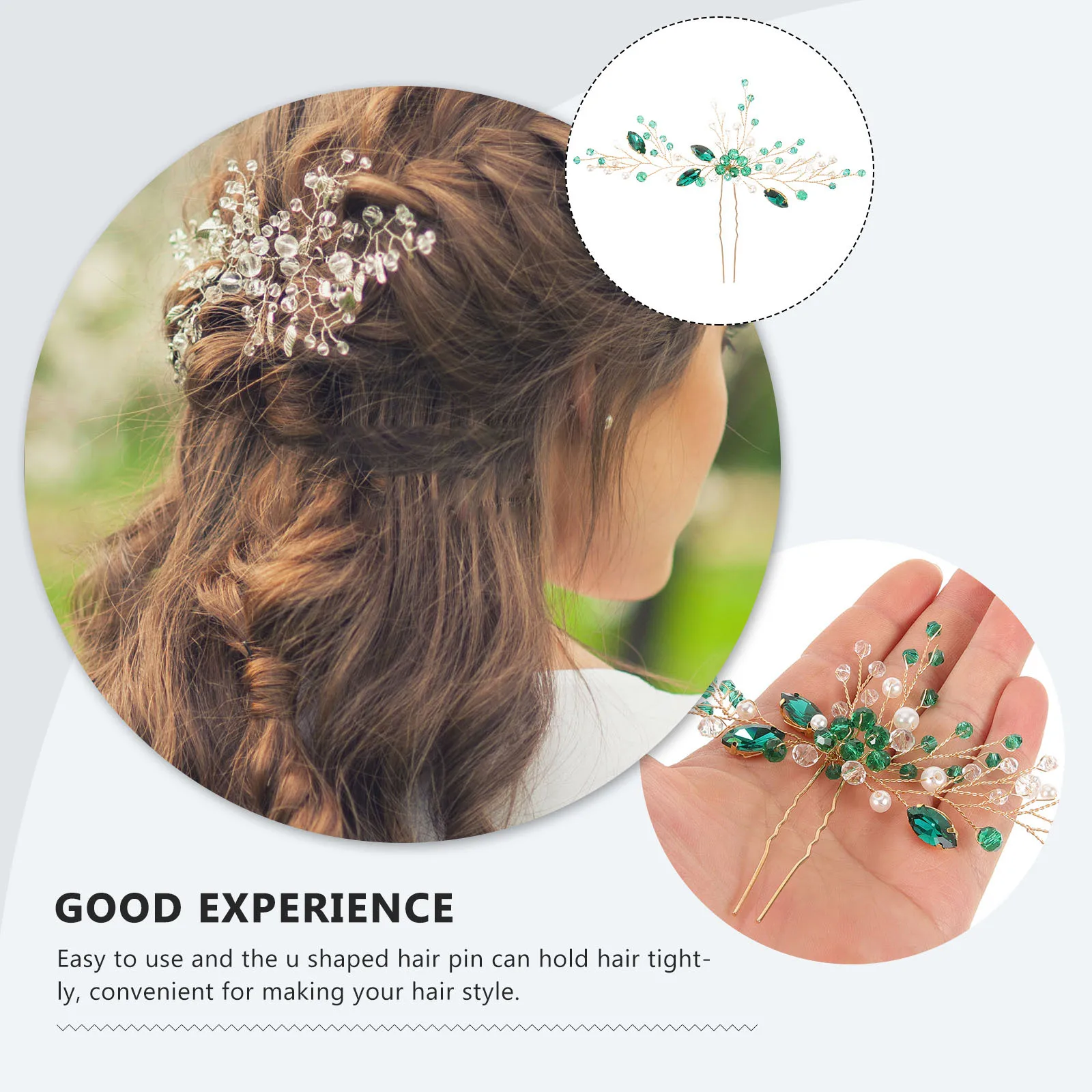

Green Rhinestone U Shape Bridal Hairpin Crystal Hair Pin Wedding Bride Hair Accessories Elegant Design Bridesmaid Gift