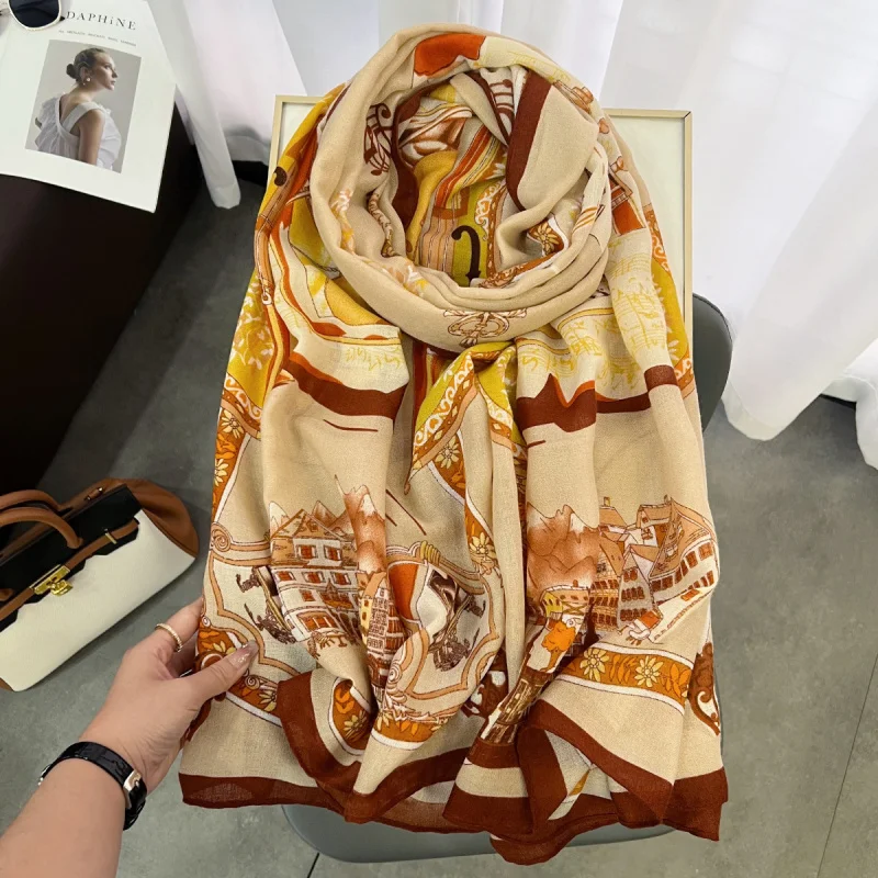 

Осень-зима, высококачественный хлопковый льняной шарф с принтом, женский новый модный элегантный шаль, универсальный теплый шарф на шею