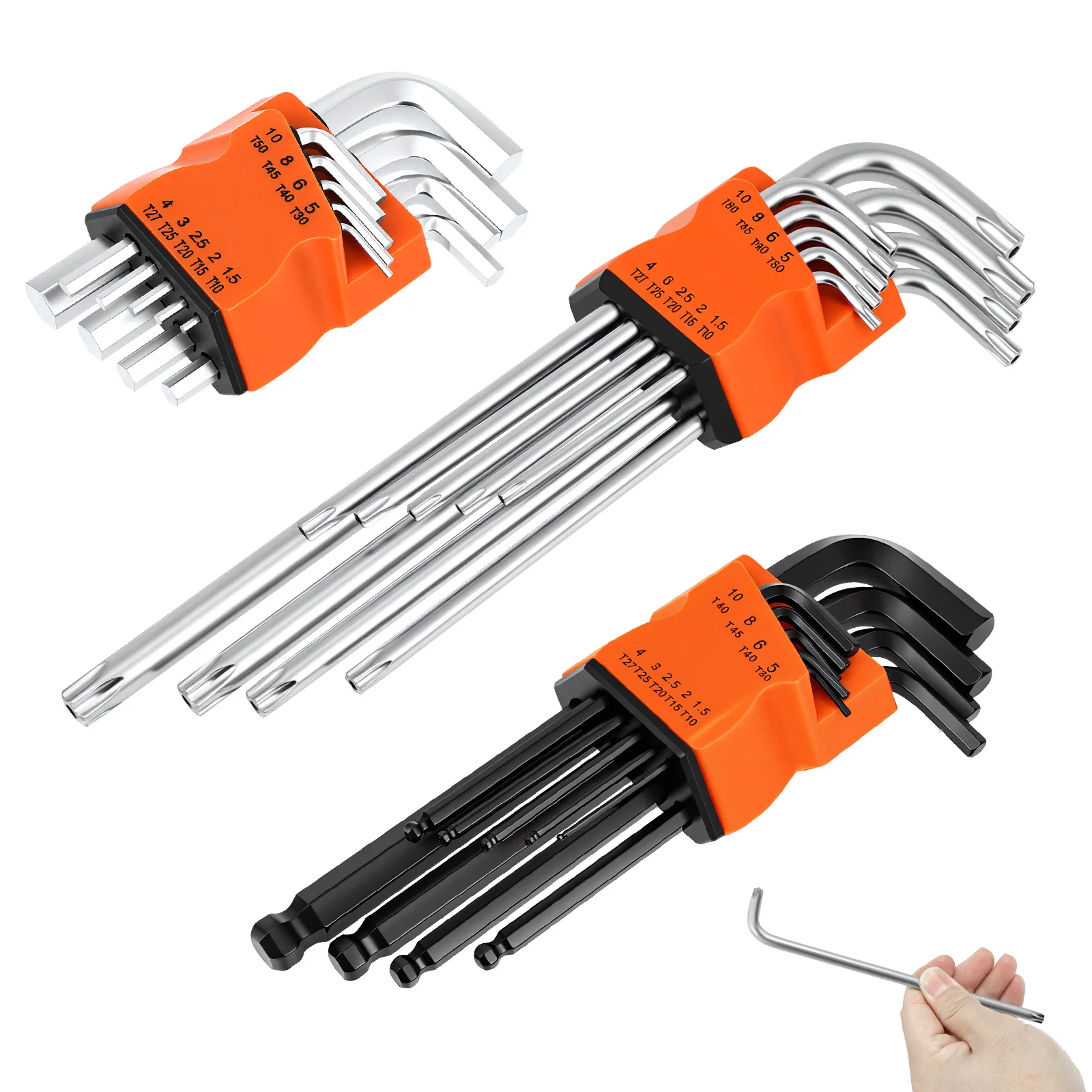 

27Pcs L Shape Hex Key Set Long Ball End Hex Wrench Multi Size Long Arm Torx Wrench for Bicycle Motorcycle Scooter Repair Wrench