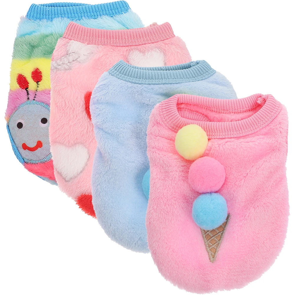 

4pcs Dog Clothes Puppy Coral Fleece Small Dogs Coat Animal Sweater Breathable Pet Costume Winter Garment Bright Color