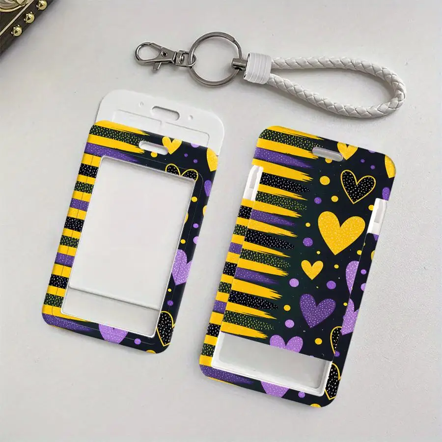 Cover Case 1Pc Card Holder Retractable Credit Card Holders Holders Child Bus with lanyard Badge Bank ID Wave-Point Love Stripe