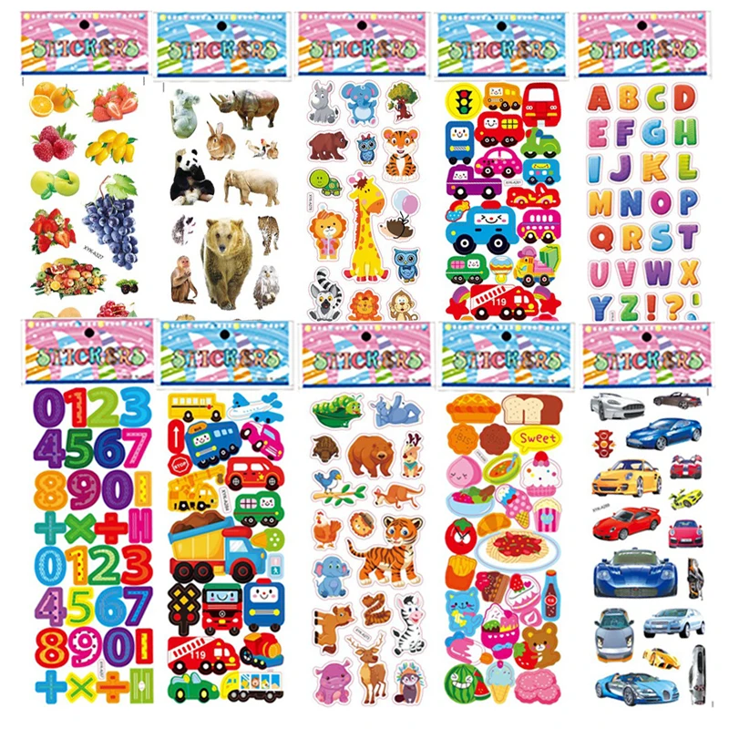 Wholesale Puffy Stickers Bulk Lot 10~100Sheets Animal Vehicle Design Self Adhesive Sticker Scrapbook Card Making DIY Craft TMZ view 3