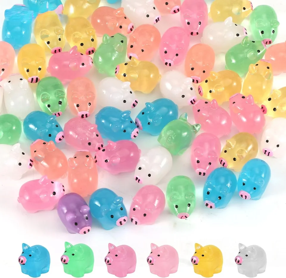 Lot 60 Mini Cochons Lumineux En Résine – Figurines Porte-Bonheur Phosphorescentes – Idéal Jardin, Maison De Poupée, Déco & Cadeau