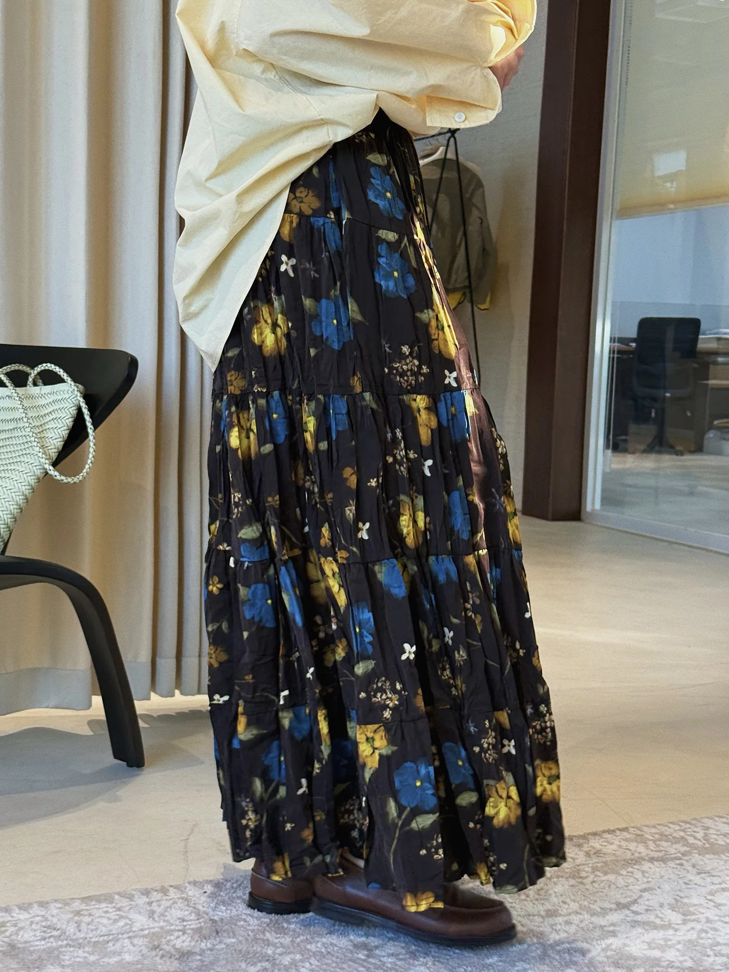 

Новая весенняя юбка в корейском ретро-стиле с эластичным поясом, принтом и плиссировкой, длинная юбка А-силуэта для женщин