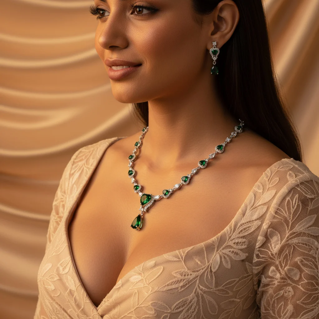 

New Heart & Water Drop Zircon Bridal Necklace, Platinum Plated Micro-inlaid Earrings, Elegant Accessories for Wedding Dress