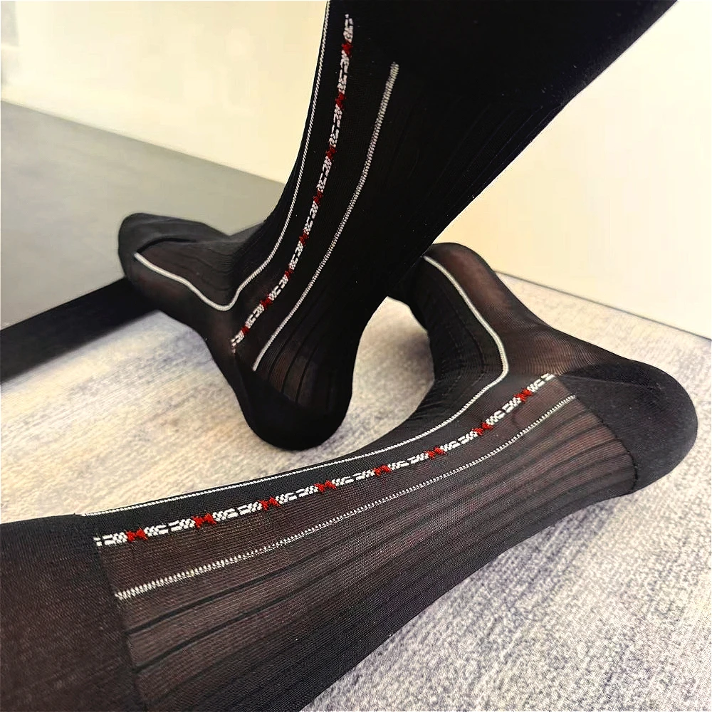 Limited Quantity Men's High Socks Business Smooth Dress Long Socks for Man Formal Work Gentleman Sexy Thin Summer Mens Stockings
