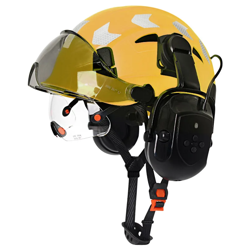 Bouwveiligheidshelm met Bluetooth 5.0 Ruisonderdrukking Oorbeschermers voor ingenieur ABS HardHat met vizieren Industriële hoed ANSI