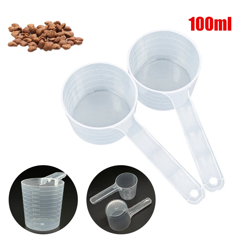 1/2/3/4/5 قطعة ملعقة قياس الحيوانات الأليفة Mea ملعقة الحيوانات الأليفة الغذاء قياس ملعقة مع التخرج دائم البلاستيك تغذية الكلب مجرفة 100 مللي