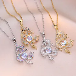 Classic Chinese Style Exquisite Auspicious Dragon Signet Pendant Necklace for Men Charm Fashion Lucky Moonstone Amulet Jewelry
