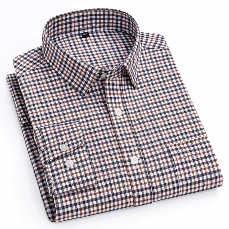 

New in shirt hight qulity 100%cotton brushed long-sleeve shirts for men slim fit shirt elegant single pocket houndstooth clothes