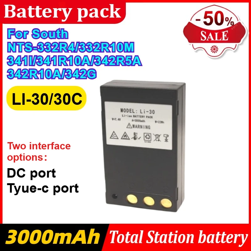 

LI-30/30C Battery for South NTS-332R4/332R10M/341I/341R10A/342R5A/342R10A/342G Total Station 3000mAh