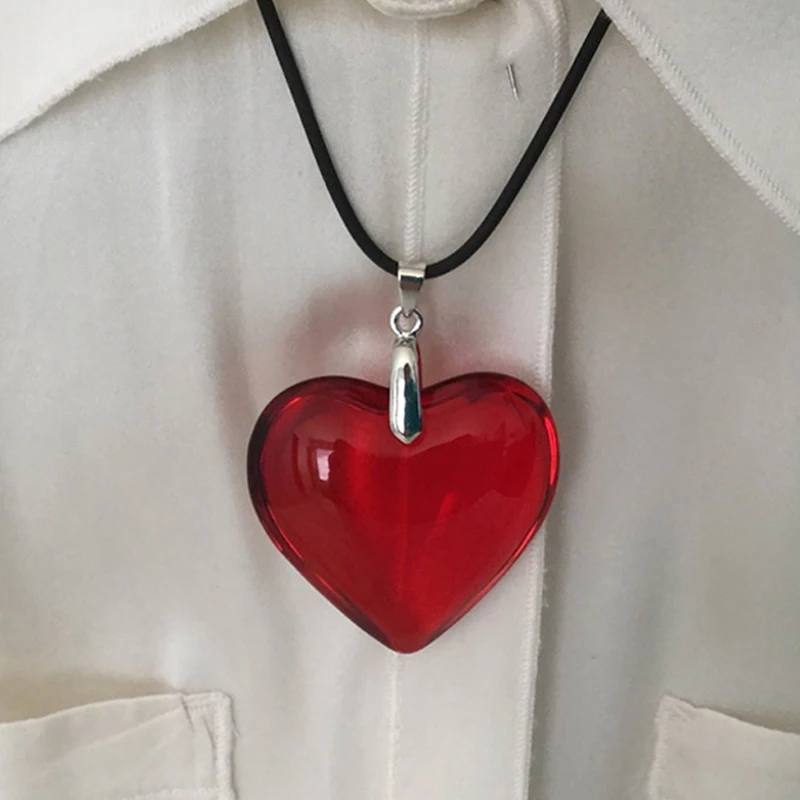 Egirl Accessories Red Resin Reflective Heart Necklace DIY Gift Korean Fashion Pendant Necklace For Women Punk Goth Jewellery Y2K