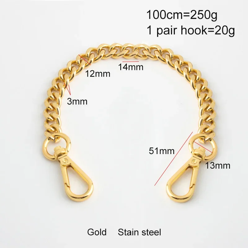 1-5 pieces 3mm thick stain steel chain bag chains accesssories gold bag chain wide shoulder bag strap