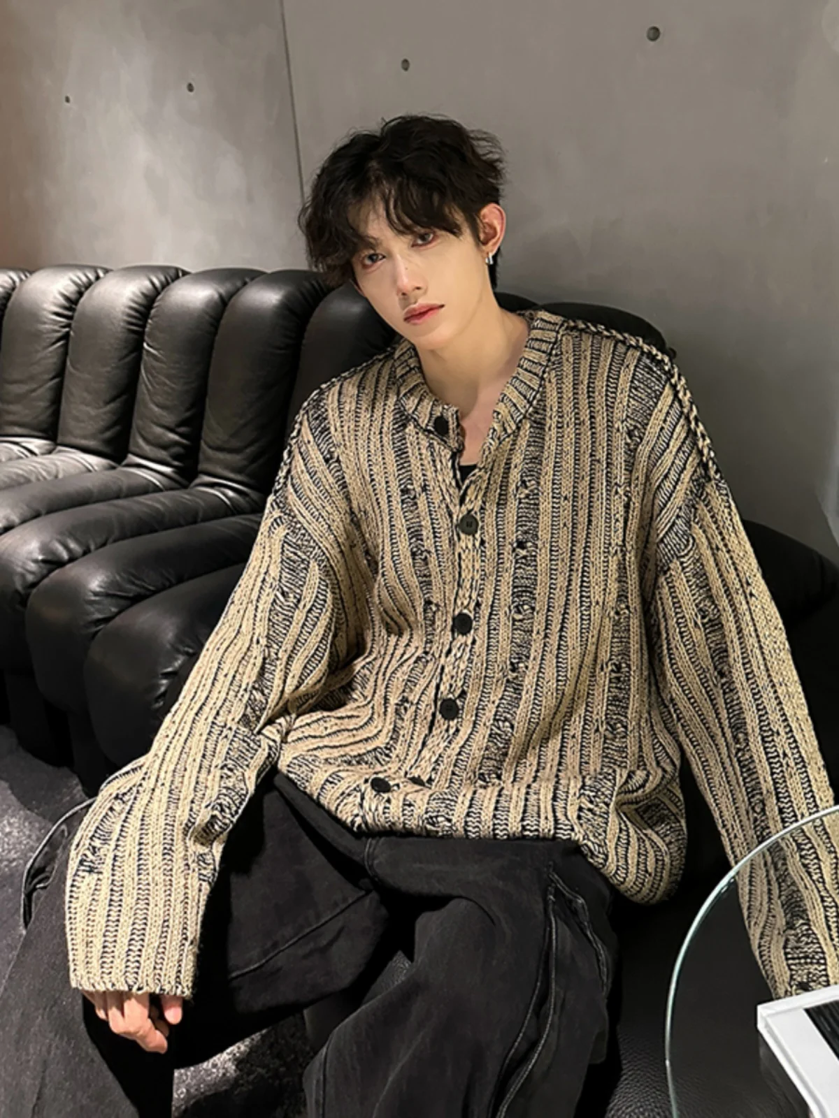 

Мужской вязаный свитер American Lazy Style: зимний, модный, в полоску, мягкий, удобный, свободного кроя, с круглым вырезом, с длинными рукавами