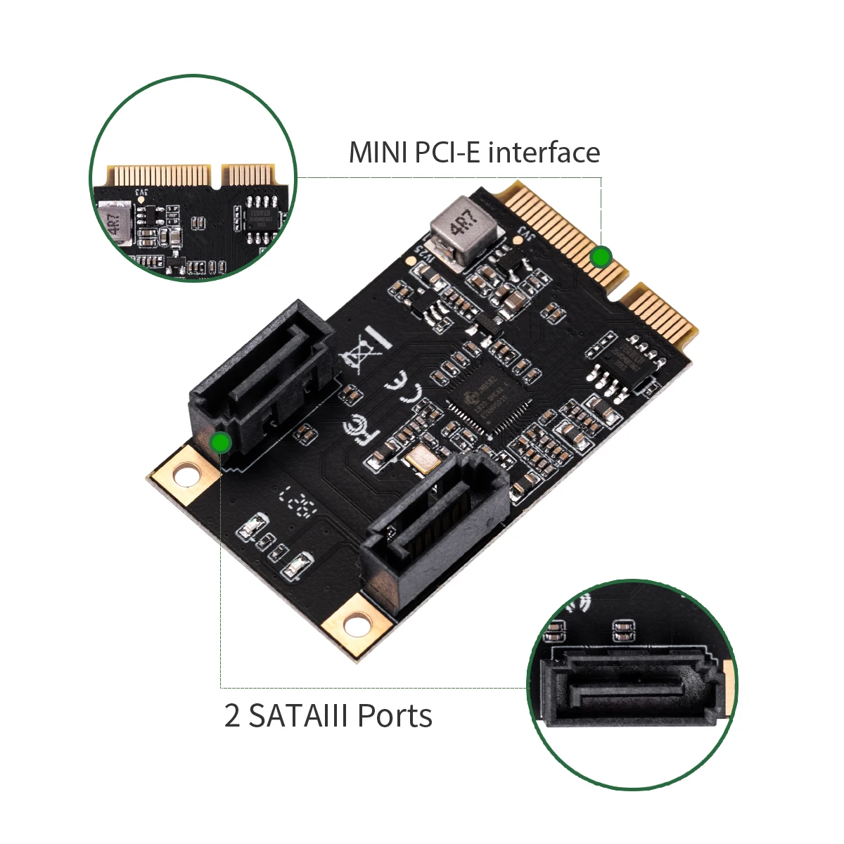 

2 Ports SATA 3.0 Mini PCI-Express Expansion Adapter Card Jmb582 Mini PCIe To Dual SATA Add On Card