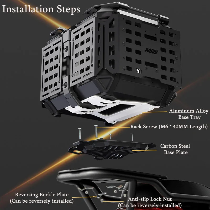 Estojo superior para motocicleta, armadura dobrável, caixa traseira, bagagem, porta-malas, multifuncional, caixa de ferramentas, alumínio, grande capacidade