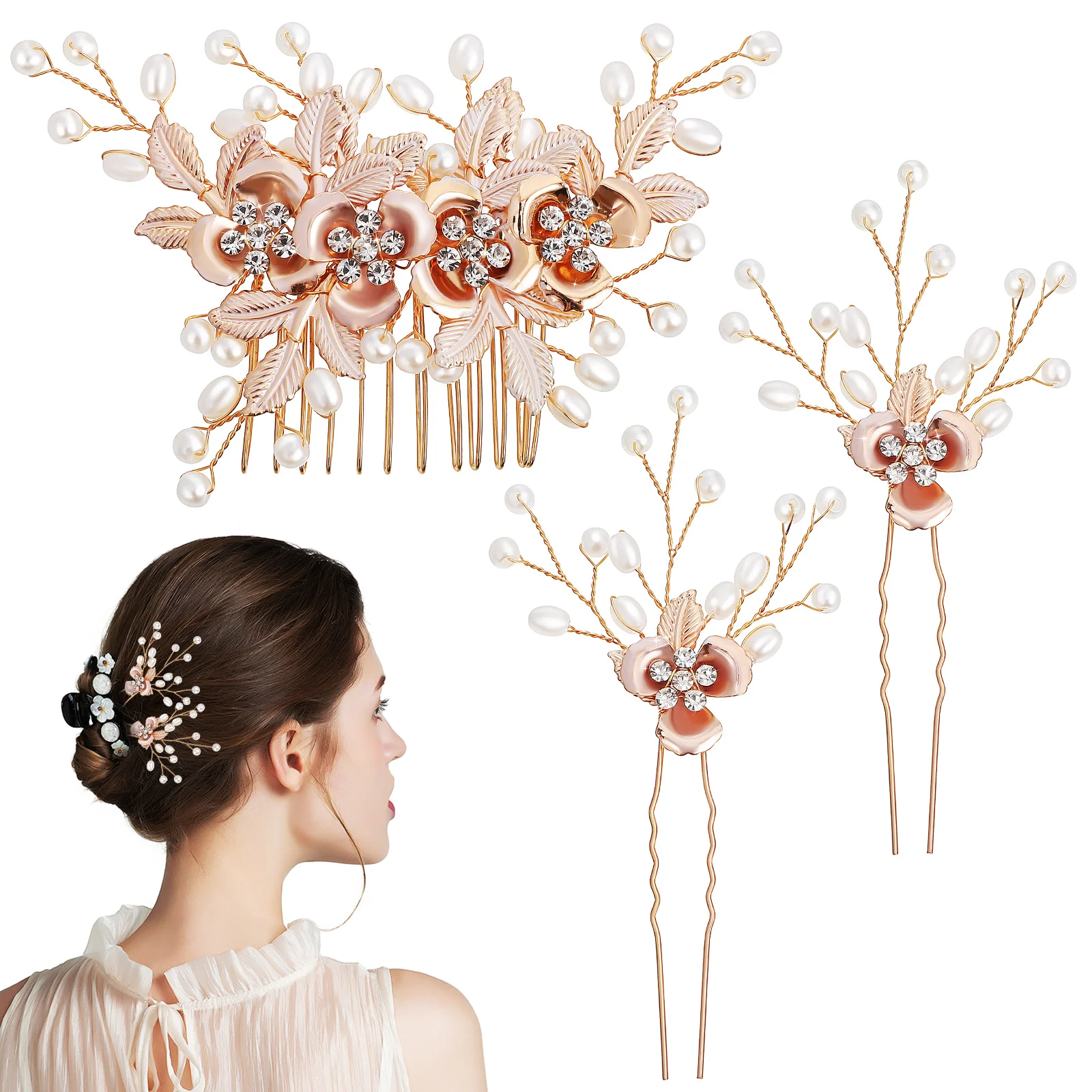 

1 set Hairpin Comb Set Pearl Decorative Combs Clips Accessories Women Elegant Side Buns Pins Styling Occasions Wedding Party