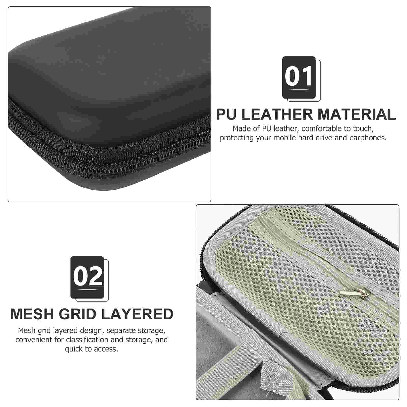 Pu Mobile Hard Lavalier Headset Opbergtas Zwart Elektronica Organizer Case Reizen Reversmicrofoon