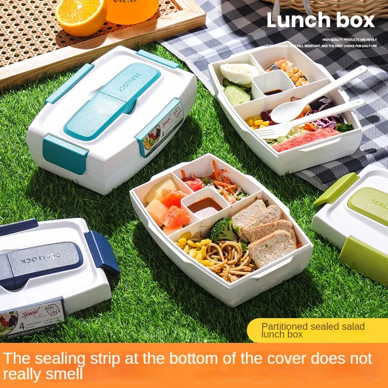 

Double-Layer Plastic Compartment Student Lunch Box, The Ultimate Solution for Organized and Convenient Meals, On-the-Go