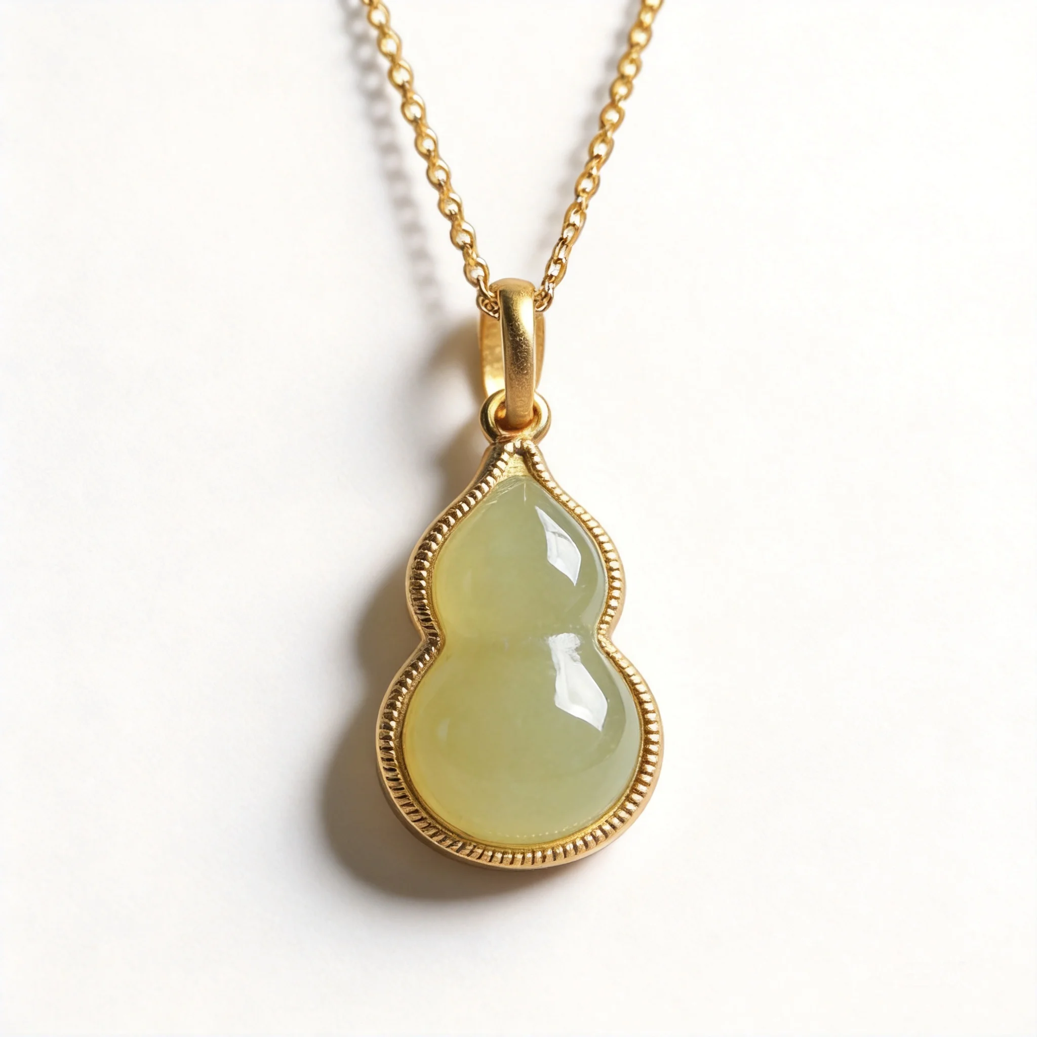 Chinese Traditional Lucky Hetian Jade Gourd Necklace For Women Vintage Gold Plated Clavicle Chain Good Fortune Blessing Wealth