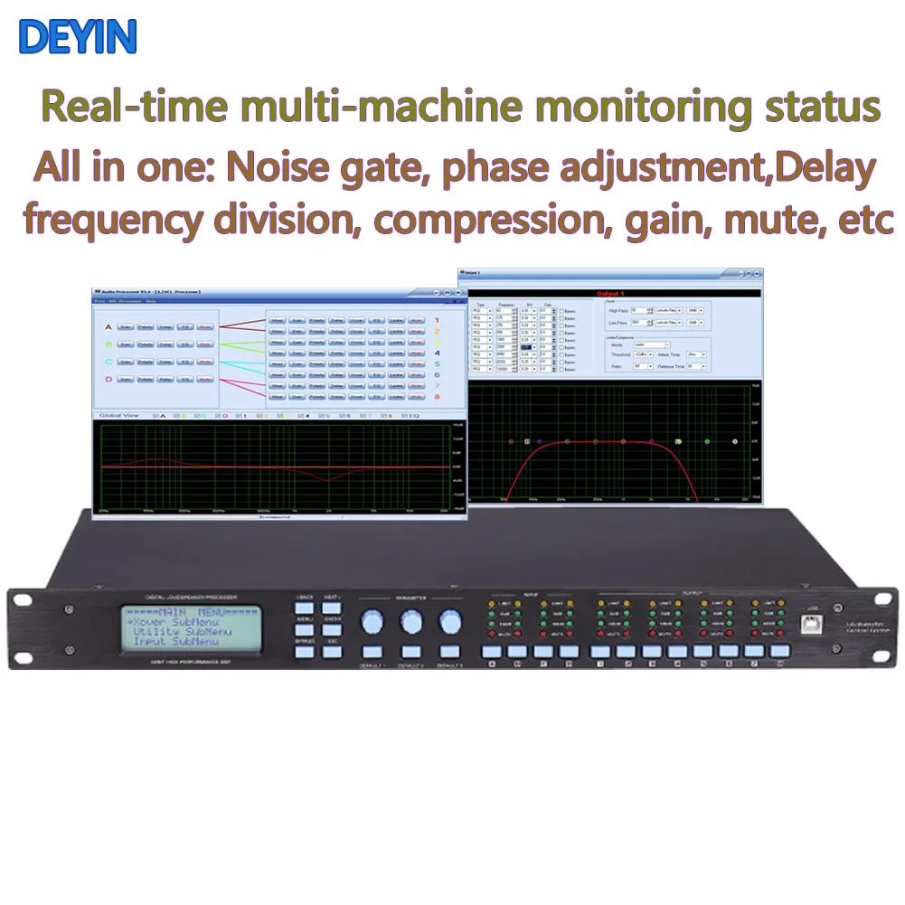 Dsp Audioprocessor 4-In-8-Out Fir All-Pass Filter Gebalanceerde Ruispoort Anti-Huilende Professionele Line Array Luidspreker Digitaal