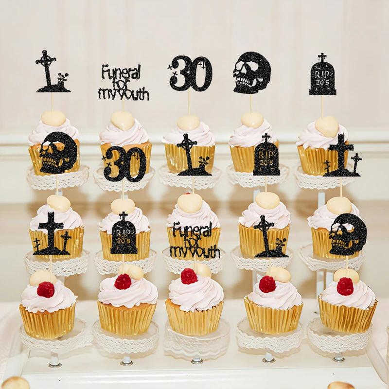 YOMDID 24 Stück Death To My 20S Kuchendekorationen, RIP 30. Geburtstag Cupcake-Topper, Gothic Geburtstags-Cupcake-Deko – Detail 11