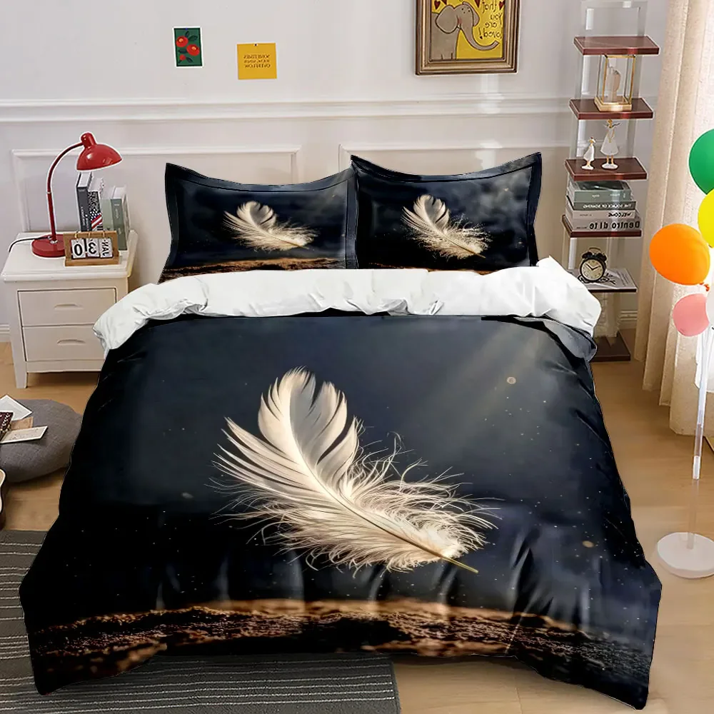 Elegant Feather 3-Piece Decoration Set Soft Comfortable Duvet Cover Bedding Set Included 1*Duvet Cover & 2*Pillowcases, gift
