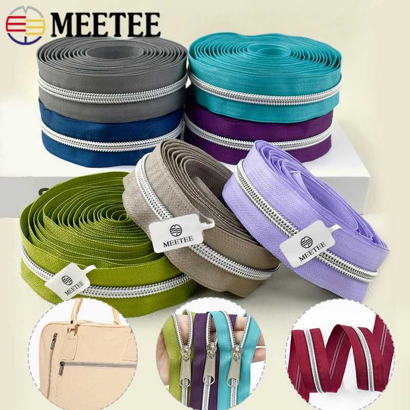 Fita de Zíper de Nylon Meetee 3-20M 5 #   Zíperes de Ponta Aberta para Costura de Jaquetas e Casacos, Kit de Reparação de Zíperes para Roupas, Acessórios Decorativos DIY