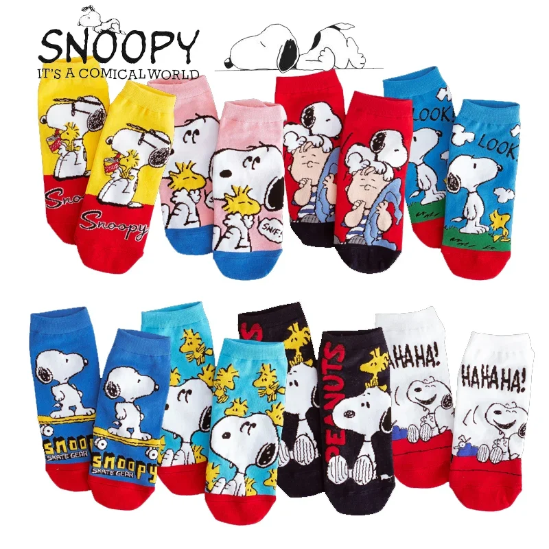 Snoopy High Quality Matching Casual Socks Lightweight No Feeling Women Boat Socks Cartoon color contrast  versatile Girls Women