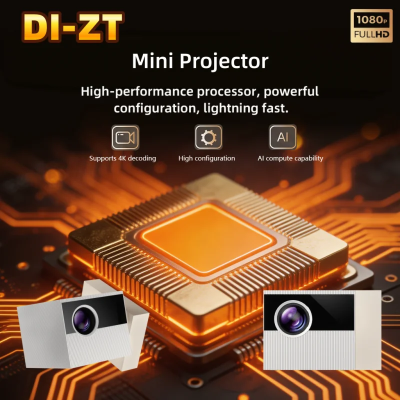 Mini Projector DI-ZT 1080P 720P Electric Focus 45° Tiltable Android 14 automatic correction dual band Home Outdoor Cinema WiFi