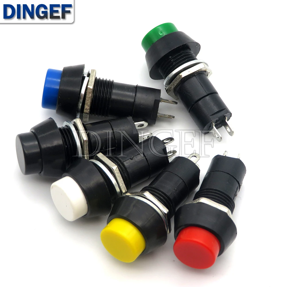 5PCS PBS-11A PBS-11B 12mm self-locking / Self-Recovery Plastic Push Button Switch momentary 3A 250V AC 2PIN 6 Color