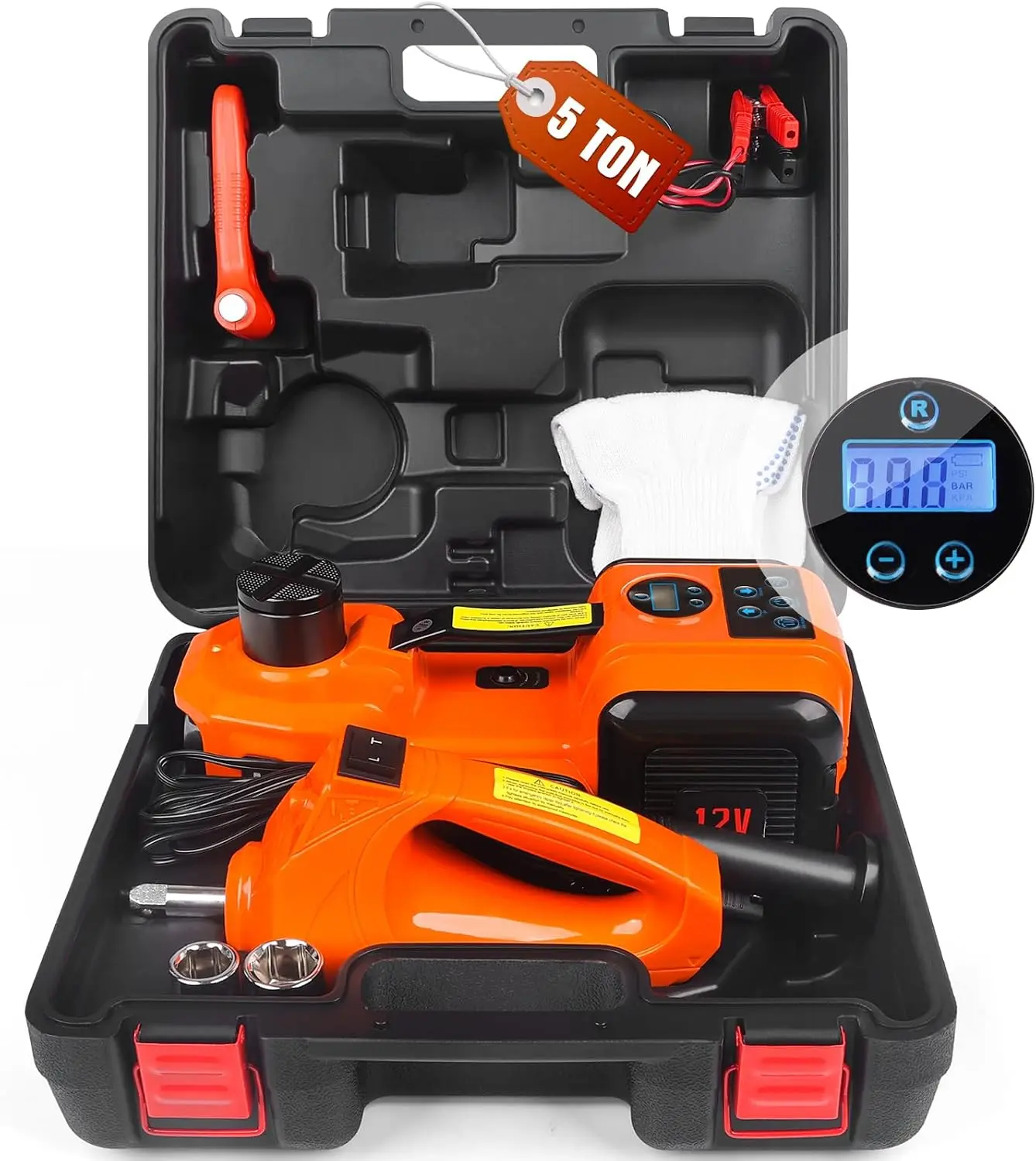 3-in-1 Electric Hydraulic Car Jack Kit – The Ultimate CarJack Electric for Effortless Tire Changing, Robust 5 Ton 12V Jack with