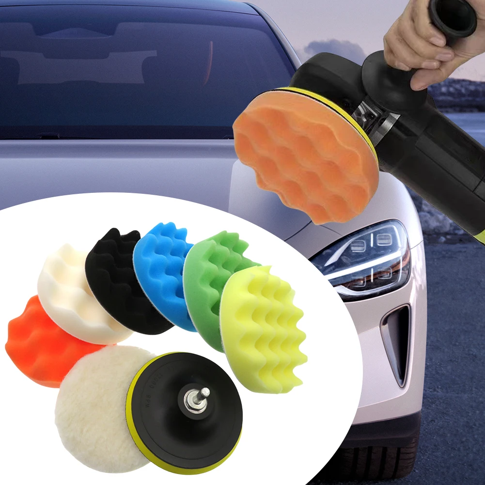 9 Pcs 5 Inch Car Buffing Pads Sponge Foam Kit Reusable Drill Car Polisher Wool Buffing Waxing Sponge Pads Kit for Sanding Waxing