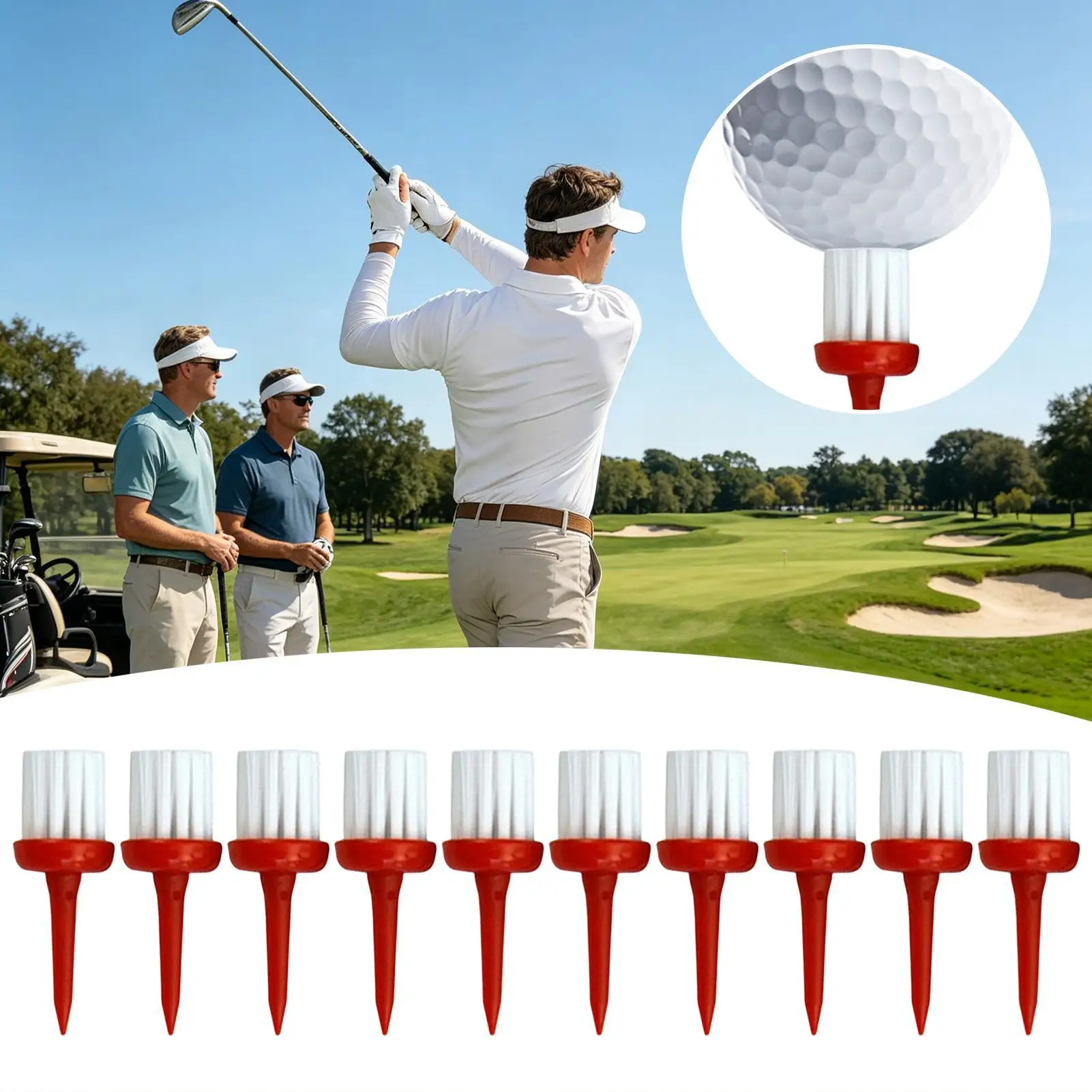 Golf Tee Brush Low Friction Consistent Height Sports Accessories 10-Piece Golf Ball Base Brush Top For Women Men Golfers Indoor