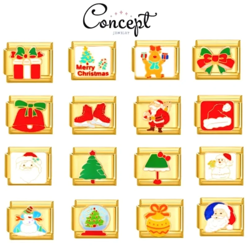 

2025 Fashion Golden Christmas Gift Italian Charm Links Fit 9mm Stainless Steel Elastic Modular Bracelet Jewelry