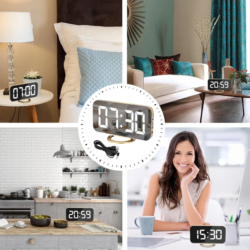 LED Mirror Alarm Clock with USB Charger 6