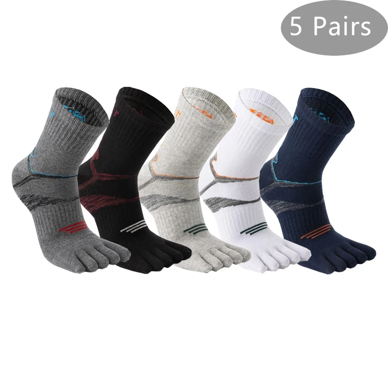 5 Pairs Man Short Toe Socks Sport Compression Cotton Sweat-Absorbing Badminton Tennis Bike Run Basketball 5 Finger Travel Socks