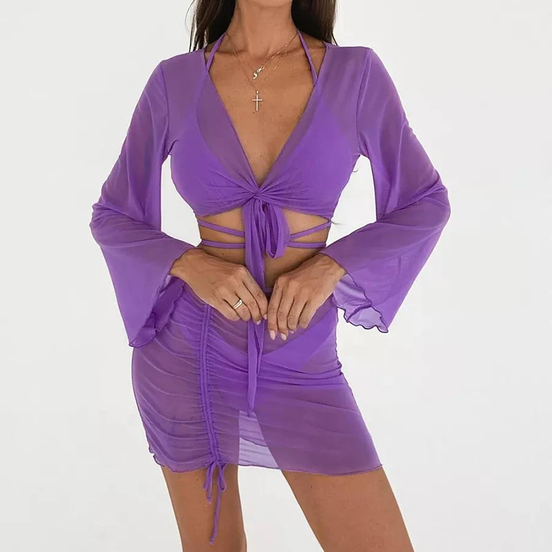 Sexy Bikini-Set für Damen, Badeanzug, geteilt, Neckholder, Dreieck, Mikro-Bikini, Netzstoff, Vertuschung, 2025, neuer Strandurlaub, Badeanzug, dreiteilig