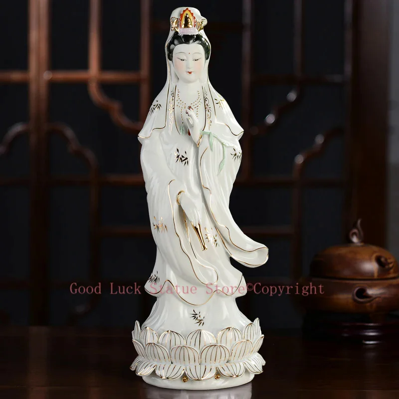 Asia HOME SHOP Worship Porcelain Standing Guan yin bodhisattva buddha goddess statue bless safety healthy good luck