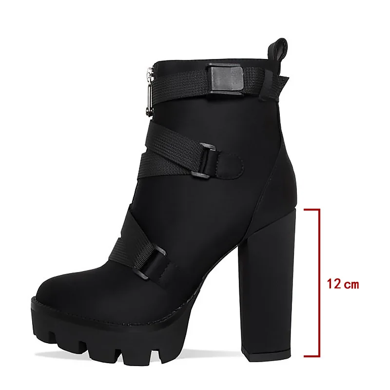 2023 New Fashion Spring Autumn Platform Ankle Boots Women 12cm Thick Heel Platform Boots Ladies Worker Boots Black Big Size