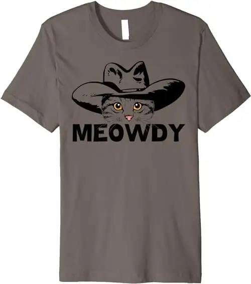 Meowdy Funny Mashup Between Meow And Howdy Cat Meme Premium T Shirt Sweat 35978