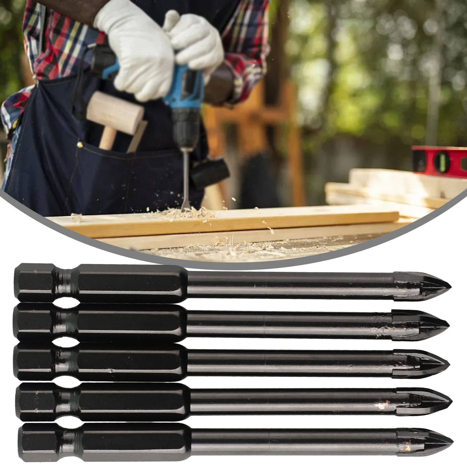 Sechskantschaft-Bohrer, schwarz, 6 mm, 74 mm, Kreuz-Sechskantschaft, multifunktional, dreieckig, YG6X-Legierung, Marmor, Porzellan, Fliesen