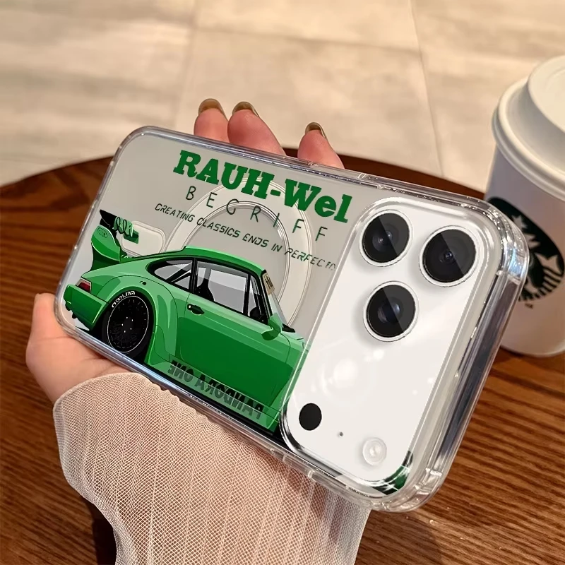 

Спортивный автомобильный прозрачный чехол с беспроводной зарядкой для iPhone 17 Air 16 E 15 14 Plus 13 12 Mini 11 Pro Max Магнитный силиконовый чехол