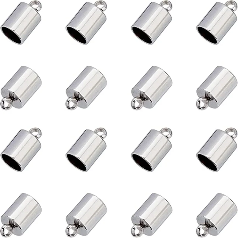 20Pcs Stainless Steel Crimp Cylinder Bead Leather End Caps Cord Cover Necklace Bracelet End Tip Cap DIY Jewelry Making Finding